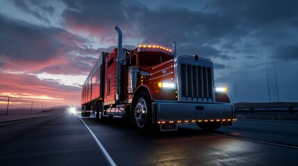 Twilight Road Journey with Classic Semi-Truck