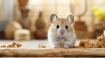 Curious Hamster on Cozy Wooden Setting