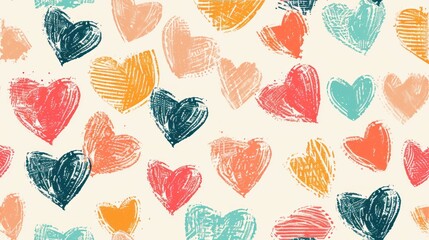  a bunch of hearts that are drawn in different colors on a white background with a blue, red, orange, and pink heart on the left side of the image.