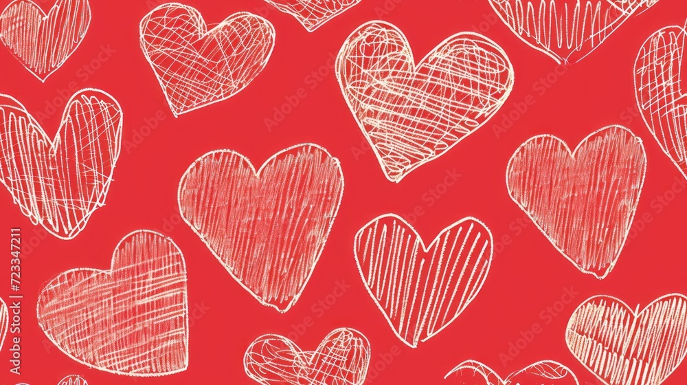 Poster a bunch of hearts drawn in white on a red background with a red background and a red background with