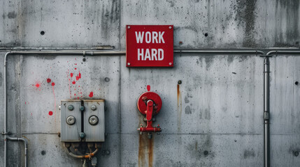 Generative AI, Motivational words Work Hard on the grey rough concrete old wall, street art