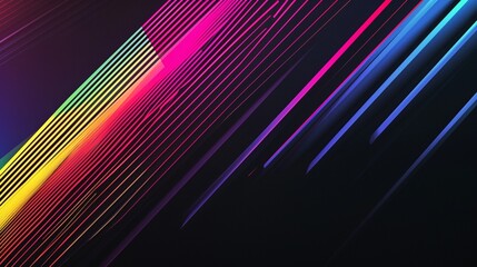 Sleek lines of vibrant gradients intersect and overlap diagonally on a black stage, presenting a captivating environment for the addition of your compelling text.