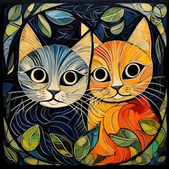 Poster with cats, stylized illustration. Cartoon-style poster, print for application on a T-shirt
