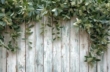 A vibrant ivy vine creeps up a weathered wooden fence, adding a touch of nature to the otherwise plain building