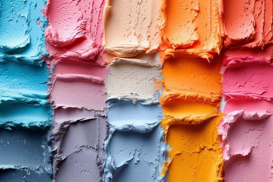 An artistic fusion of vibrant hues, reminiscent of a building painted with abstract strokes, creates a mouth-watering image of a colorful ice cream masterpiece