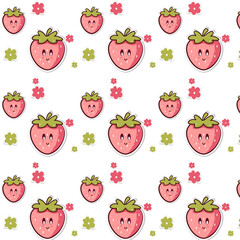 seamless pattern with pink strawberry flowers