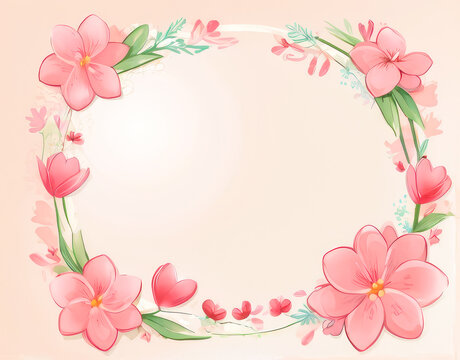 Watercolor floral illustration. Pink flowers and eucalyptus greenery border.