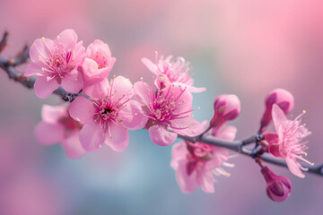 Blooming pink tree branch in spring