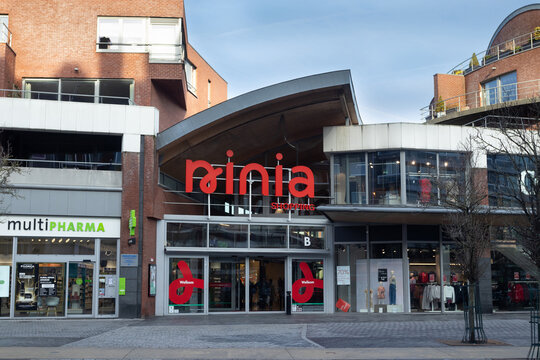 NINOVE, BELGIUM, 29 JANUARY 2024: The Ninia Shopping Center in Ninove, East Flanders. It is a large shopping mall with diverse selection of shops and restaurants and a food court in the city center.
