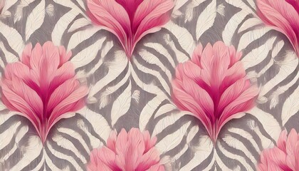 light moire seamless pattern with exotic flowers intricate fabric textile in pink and grey colors colorful whimsical design for cloth boho style floral repetition background 