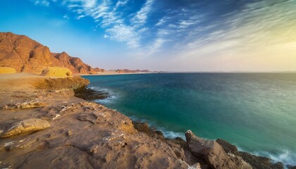 red sea rocky coastline in saudi arabia