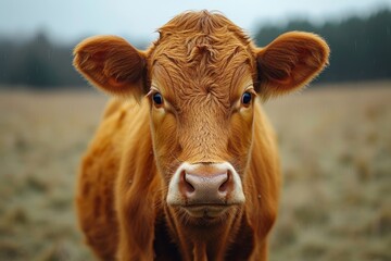 A peaceful bovine stands gracefully in a lush green pasture, showcasing the beauty and serenity of farm life