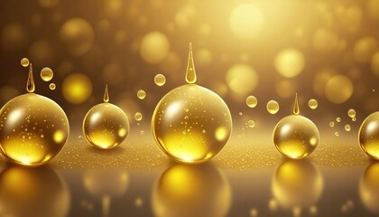 Fototapeta na wymiar oil drops serum droplet with air bubbles skincare gold drops