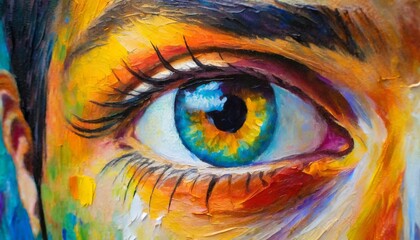 photo realistic illustration of human eye oil draw oil painting in colorful colors conceptual abstract picture of the eye