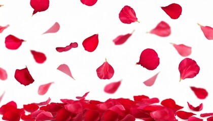 floating red rose petal isolated on white background concept for love greetings on valentines day and mothers day space for text rose for love beautiful floral overlay with flying pink petals at tr
