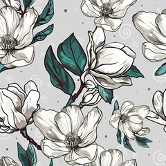 Magnolia branch vector. Flowering magnolia isolated on a white background as a blank for designers © Anastasiia
