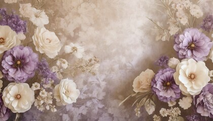 decorative floral backdrop in purple and beige colors flowers background for wedding photo album beautiful mural 