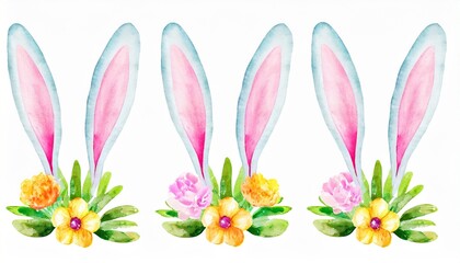 watercolor illustration of easter bunny ears with flower easter rabbit hare child s drawing for...