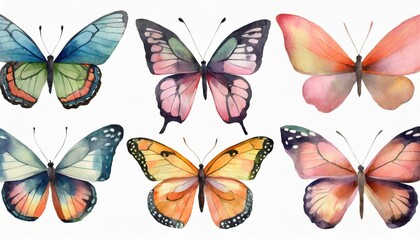 set of watercolor butterfly vintage summer isolated spring art watercolour illustration design wedding card insect flower beauty banner unusual popular decoration