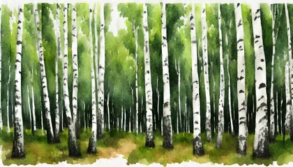 Fotobehang watercolor birch grove watercolor illustration for children s stories interior printing © Slainie