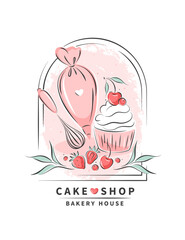 Set of tools for making cakes, cookies and pastries. Vector illustration for menu, recipe book, baking shop, cafe.