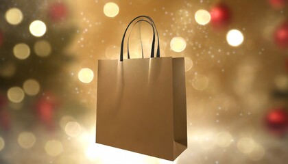 unoccupied translucent brown paper shopping bag is elegantly displayed against festive christmas themed background perfect for promoting holiday sales events generative ai