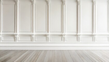 close up of decorative moulding white baseboard in empty room with copy space - obrazy, fototapety, plakaty
