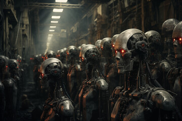 Fototapeta premium Roboter mit roten Augen, Darstellung von künstlicher Intelligenz und Robotik