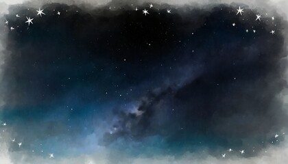 watercolor night space with stars border and frame illustration tranparent background decorative elements