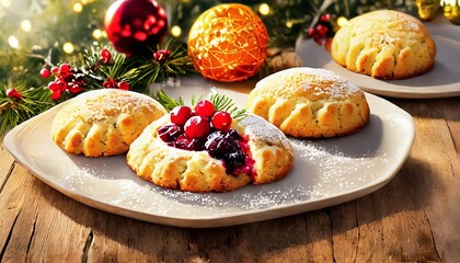 christmas scone cookies with stewed fruit - obrazy, fototapety, plakaty