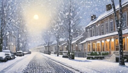 beginning of winter solar term illustration of snowy scene on city streets and houses