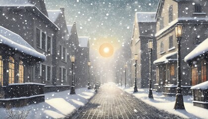 Fototapeta na wymiar beginning of winter solar term illustration of snowy scene on city streets and houses