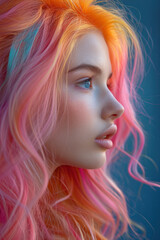 girl with multi-colored hair. Close-up portrait with pink hairstyle