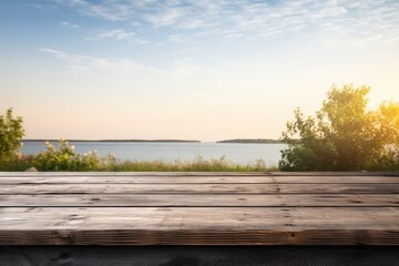 Fototapeta premium gray empty wooden table with summer in the background