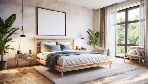 mockup bedroom interior in the scandinavian style 3d render mockup poster