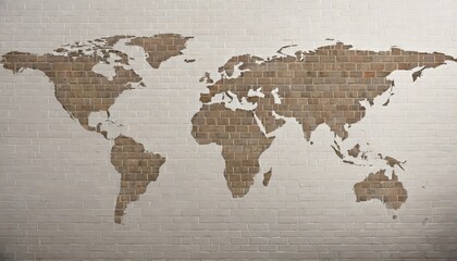 Fototapeta na wymiar brick map of the world on brick wall background
