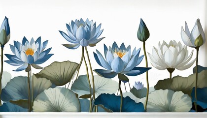 digital illustration of pale blue lotus flowers on white background mural mural mural for interior printing