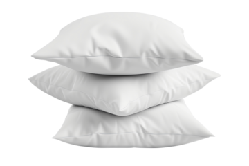 Three blank soft pillows isolated on white transparent background PNG