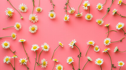 camomile border  on pink background