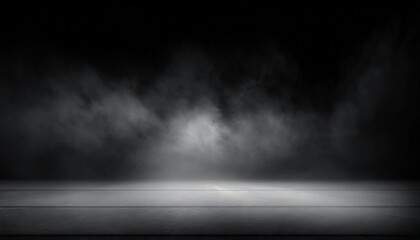 abstract image of dark room concrete floor black room or stage background for product placement panoramic view of the abstract fog white cloudiness mist or smog moves on black background