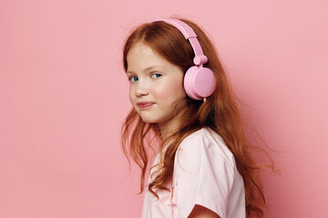 Listen beauty headphone portrait kid little children person girl caucasian childhood cute music