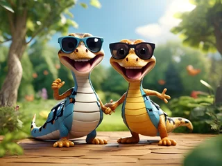 Photo sur Plexiglas Dinosaures Illustration eines lustigen Spielzeugdinosaurierpaares
