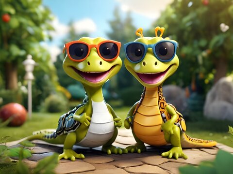 Illustration eines lustigen Spielzeugdinosaurierpaares