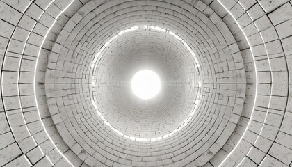 round 3d tunnel of white brick with lighting printing for the interior wallpaper for the house fresco