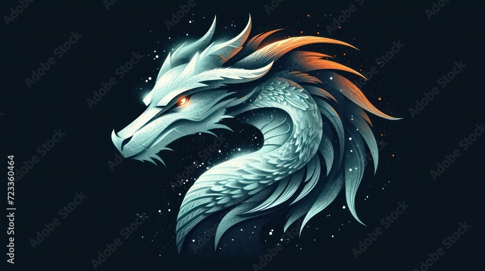 Poster  a close up of a dragon head on a black background with a star field in the middle of the image and stars in the sky in the middle of the middle of the image.