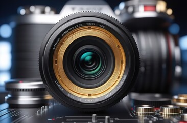 Futuristic technology, camera lens close up