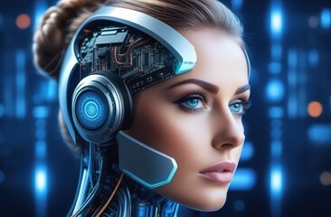 Futuristic technology, connection between robots and people
