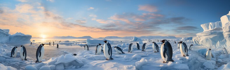 Panorama Pinguine Antarktis - obrazy, fototapety, plakaty