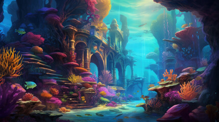 Fototapeta na wymiar Underwater fantasy with colorful coral reefs