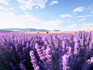 a field of lavender with mountains in the background